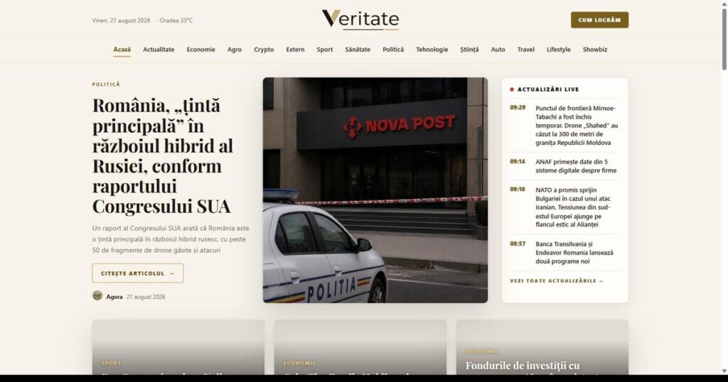 Veritate.ro propune un flux de știri scris integral de AI, cu reguli publice de verificare și corectură