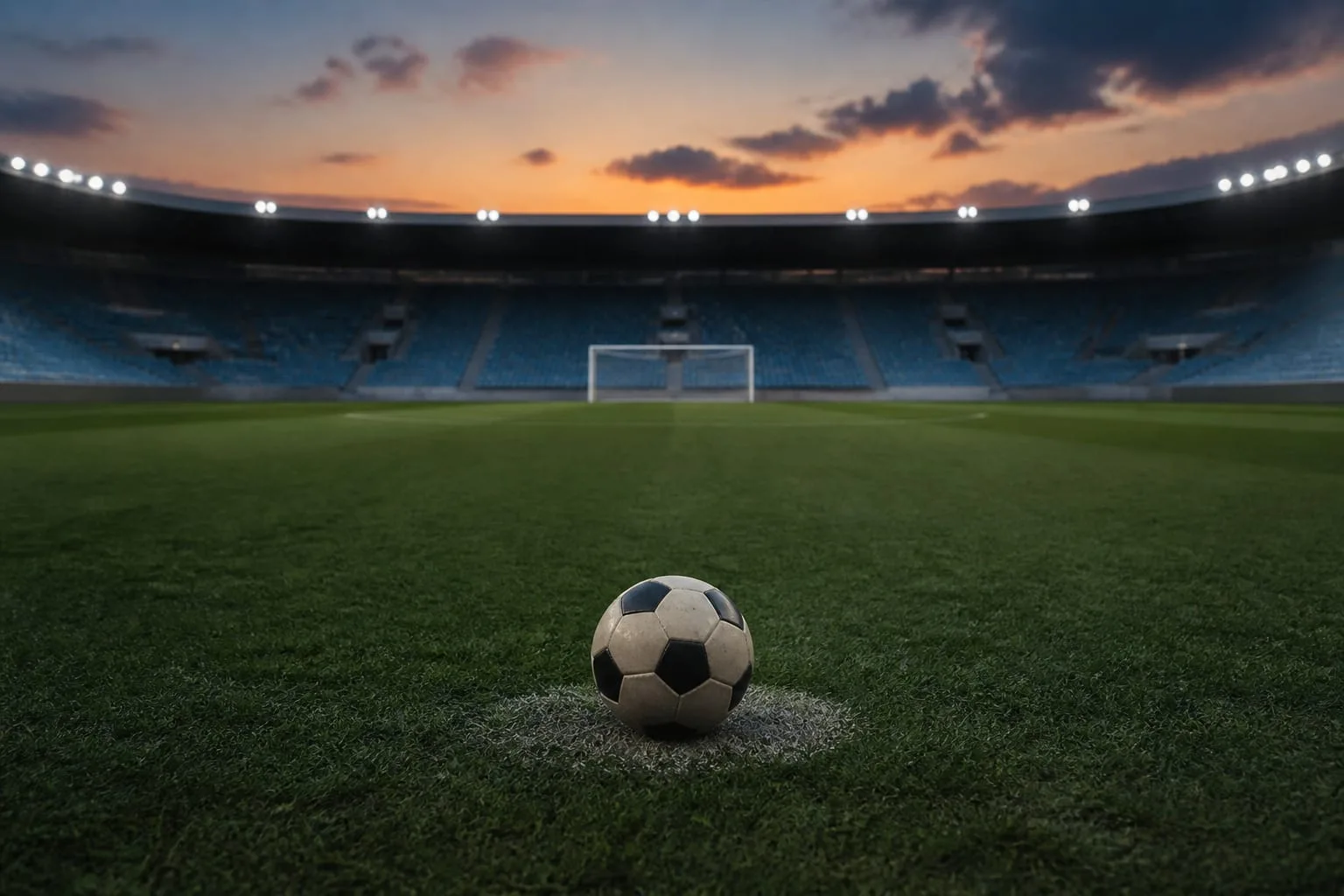 Minge de fotbal pe teren gol