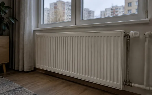 Un calorifer instalat sub fereastră într-o locuință din mediul urban