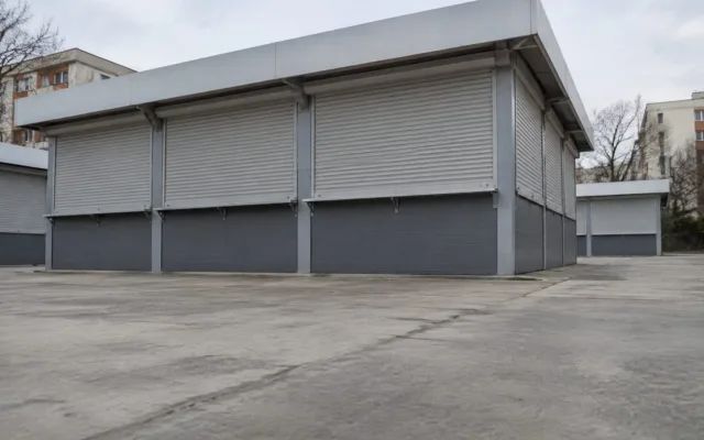 Structuri comerciale cu obloane închise în zona Pieței Aurora din Timișoara