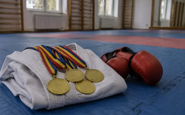 Echipament de karate și medalii